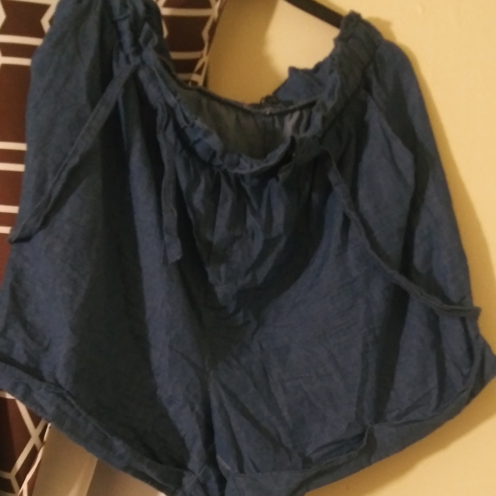 Plus size paper bag waist short denim